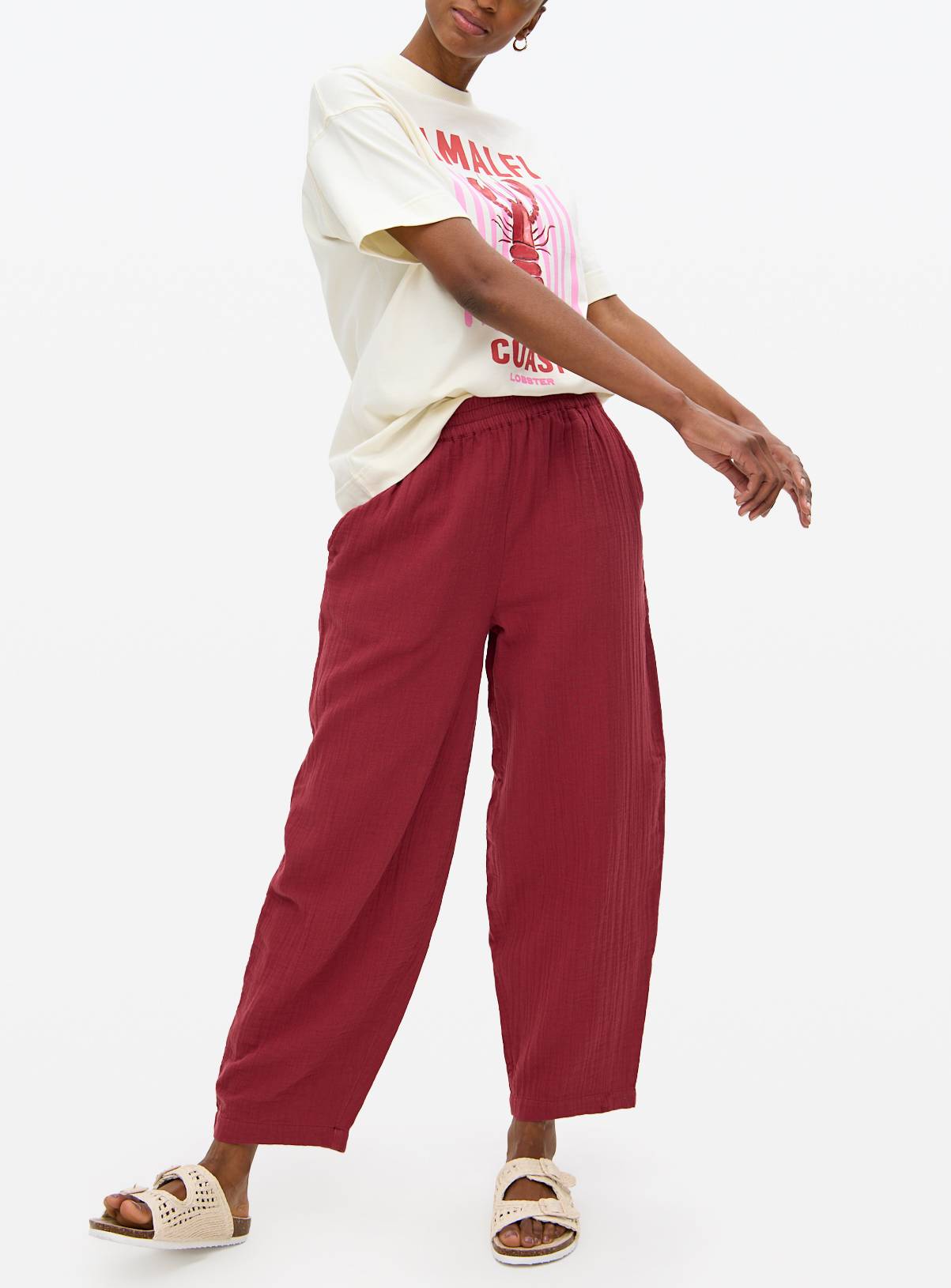 Dark Red Double Cloth Barrel Leg Trousers 12 - Image 2